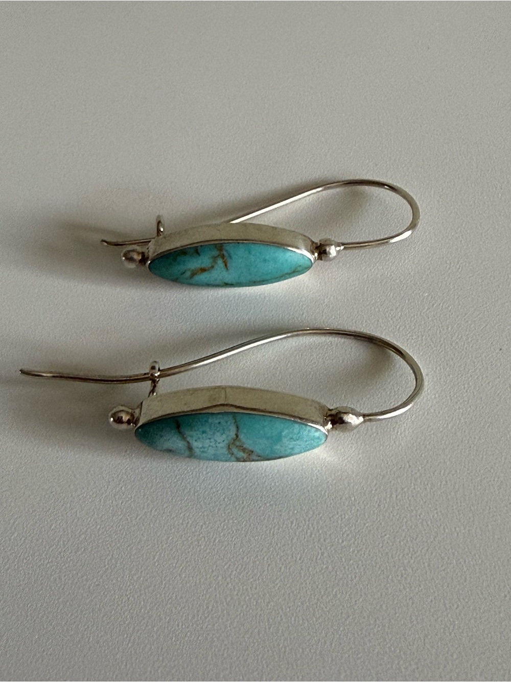 Vintage Sterling Silver Mexico Turquoise Drop Earrings